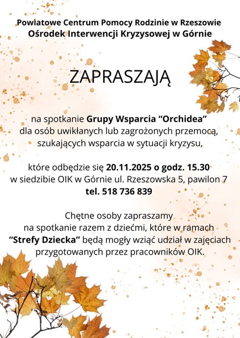 Obrazek przedstawia informacje o spotkaniu Grupy Wsparcia