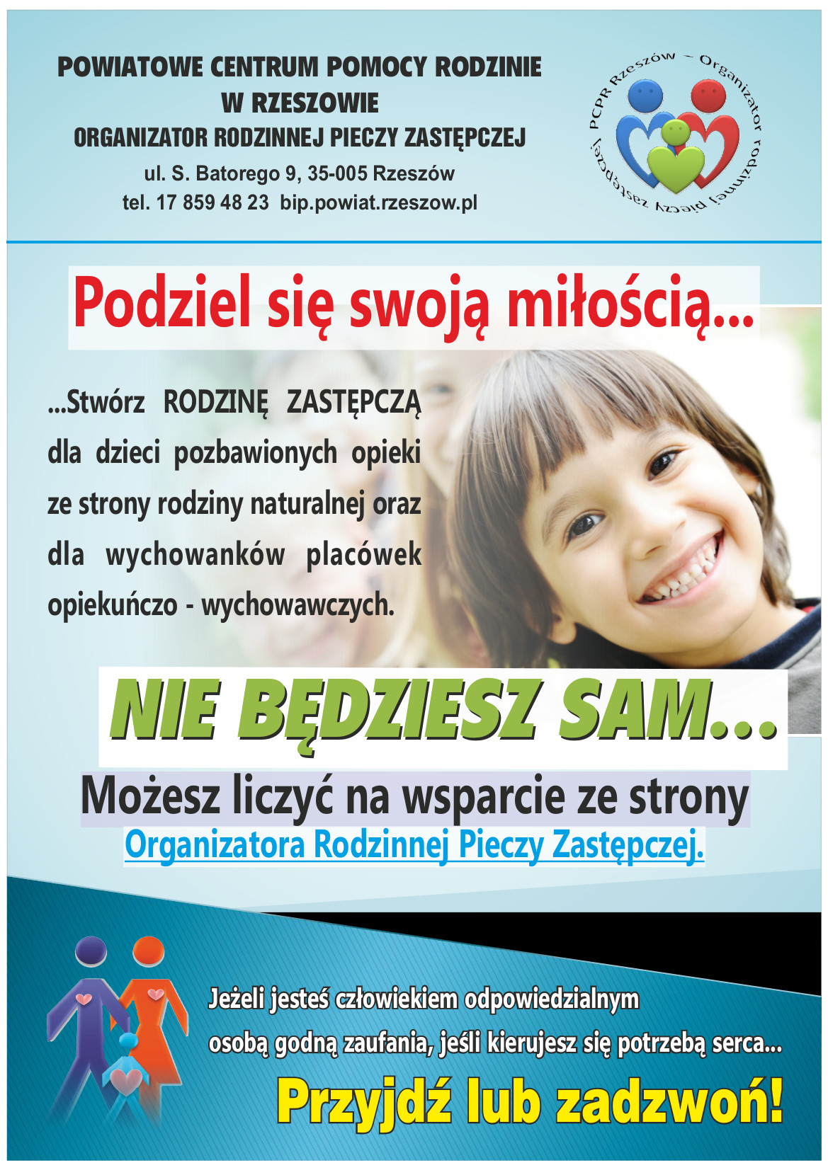 Plakat PCPR w Rzeszowie Organizatora Rodzinnej Pieczy Zastępczej